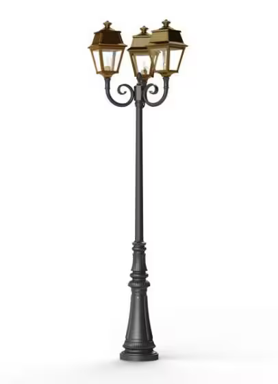 Avenue 2 Large 3-Arm Clear Glass Lamp Post with Minimalist lines style lantern