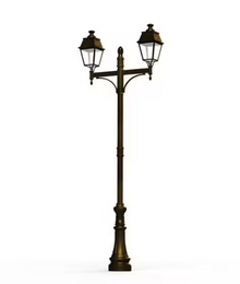 Avenue 4 Large Double Arm Opal Glass Street Lamp with Four-Sided Lantern