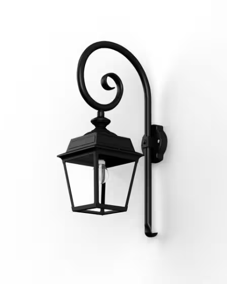 Place Des Vosges 1 Tradition Clear Glass Swan Neck Wall Bracket with Four-Sided Lantern