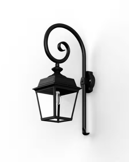 Place Des Vosges 1 Tradition Clear Glass Swan Neck Wall Bracket with Four-Sided Lantern