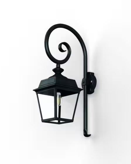 Place Des Vosges 1 Tradition Clear Glass Swan Neck Wall Bracket with Four-Sided Lantern