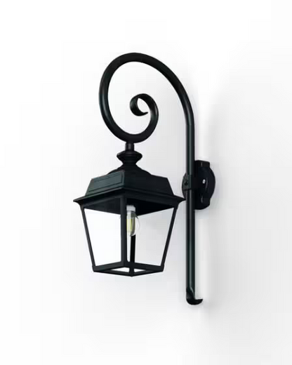 Place Des Vosges 1 Tradition Clear Glass Swan Neck Wall Bracket with Four-Sided Lantern