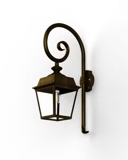 Place Des Vosges 1 Tradition Clear Glass Swan Neck Wall Bracket with Four-Sided Lantern