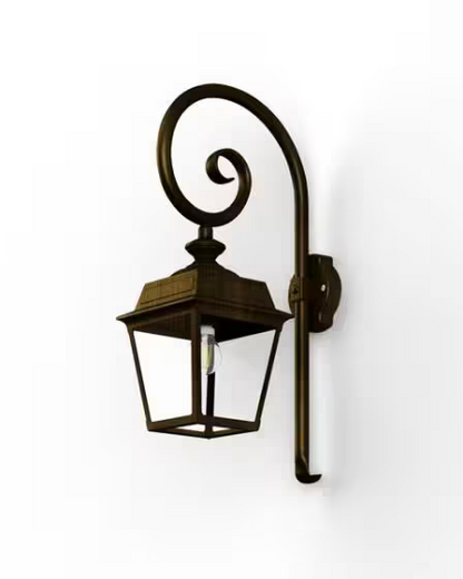 Place Des Vosges 1 Tradition Clear Glass Swan Neck Wall Bracket with Four-Sided Lantern