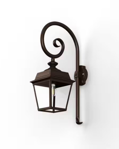 Place Des Vosges 1 Tradition Clear Glass Swan Neck Wall Bracket with Four-Sided Lantern