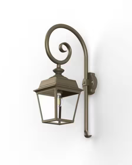 Place Des Vosges 1 Tradition Clear Glass Swan Neck Wall Bracket with Four-Sided Lantern