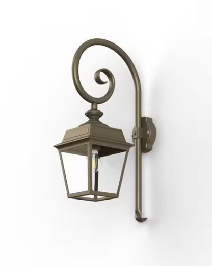 Place Des Vosges 1 Tradition Clear Glass Swan Neck Wall Bracket with Four-Sided Lantern