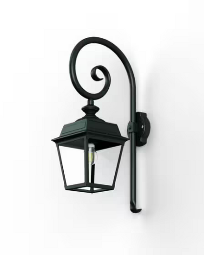 Place Des Vosges 1 Tradition Clear Glass Swan Neck Wall Bracket with Four-Sided Lantern