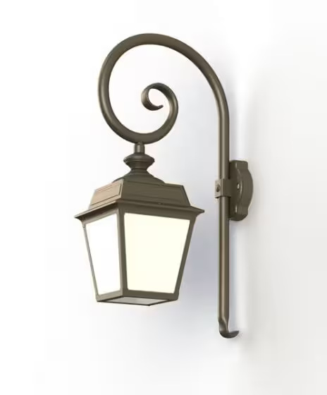 Place Des Vosges 1 Tradition Opal Glass Swan Neck Wall Bracket with Four-Sided Lantern