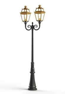 Place Des Vosges 3 Model 7 Large Double Arm Clear Glass Lamp Post with Minimalist lines style lantern
