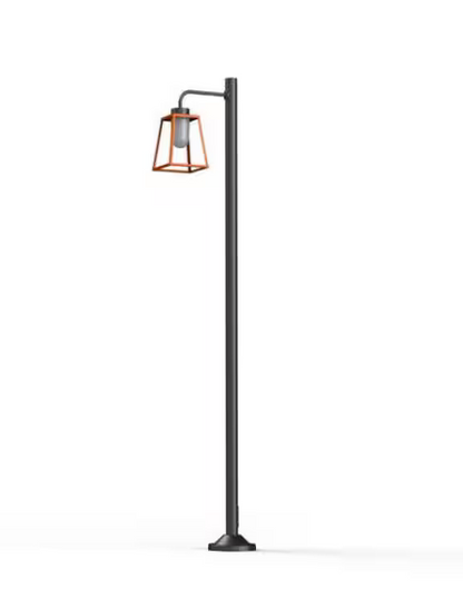 Lampiok Model 7 Large Single Arm Frosted Glass Lamp Post with minimalist lines style lantern