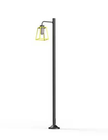Lampiok Model 7 Large Single Arm Frosted Glass Lamp Post with minimalist lines style lantern