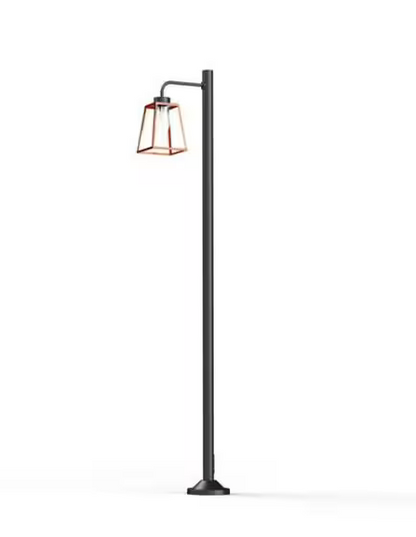 Lampiok Model 7 Large Single Arm Frosted Glass Lamp Post with minimalist lines style lantern
