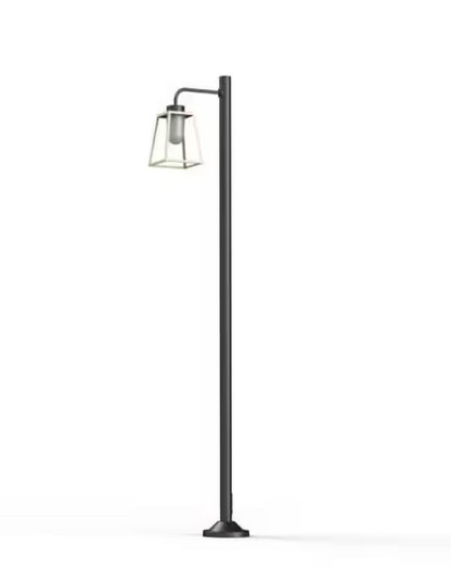 Lampiok Model 7 Large Single Arm Frosted Glass Lamp Post with minimalist lines style lantern