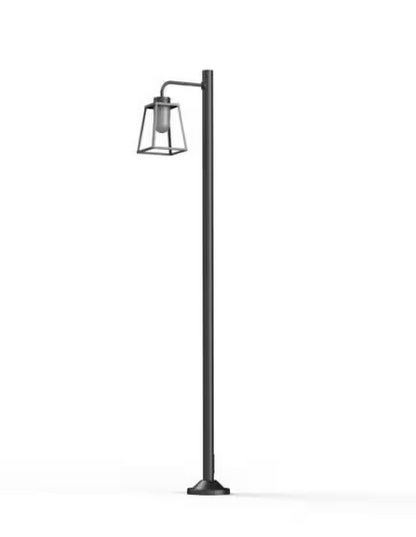 Lampiok Model 7 Large Single Arm Frosted Glass Lamp Post with minimalist lines style lantern