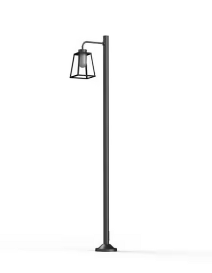 Lampiok Model 7 Large Single Arm Frosted Glass Lamp Post with minimalist lines style lantern