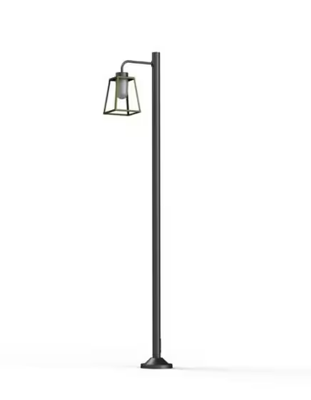 Lampiok Model 7 Large Single Arm Frosted Glass Lamp Post with minimalist lines style lantern