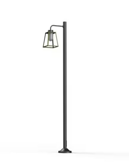 Lampiok Model 7 Large Single Arm Frosted Glass Lamp Post with minimalist lines style lantern