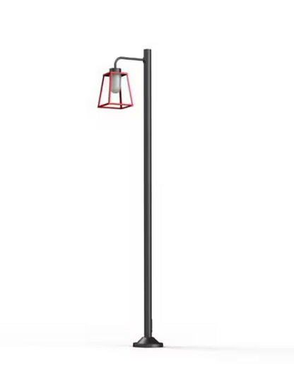 Lampiok Model 7 Large Single Arm Frosted Glass Lamp Post with minimalist lines style lantern