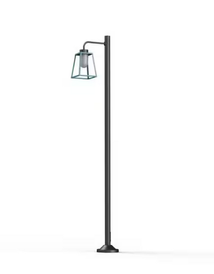 Lampiok Model 7 Large Single Arm Frosted Glass Lamp Post with minimalist lines style lantern