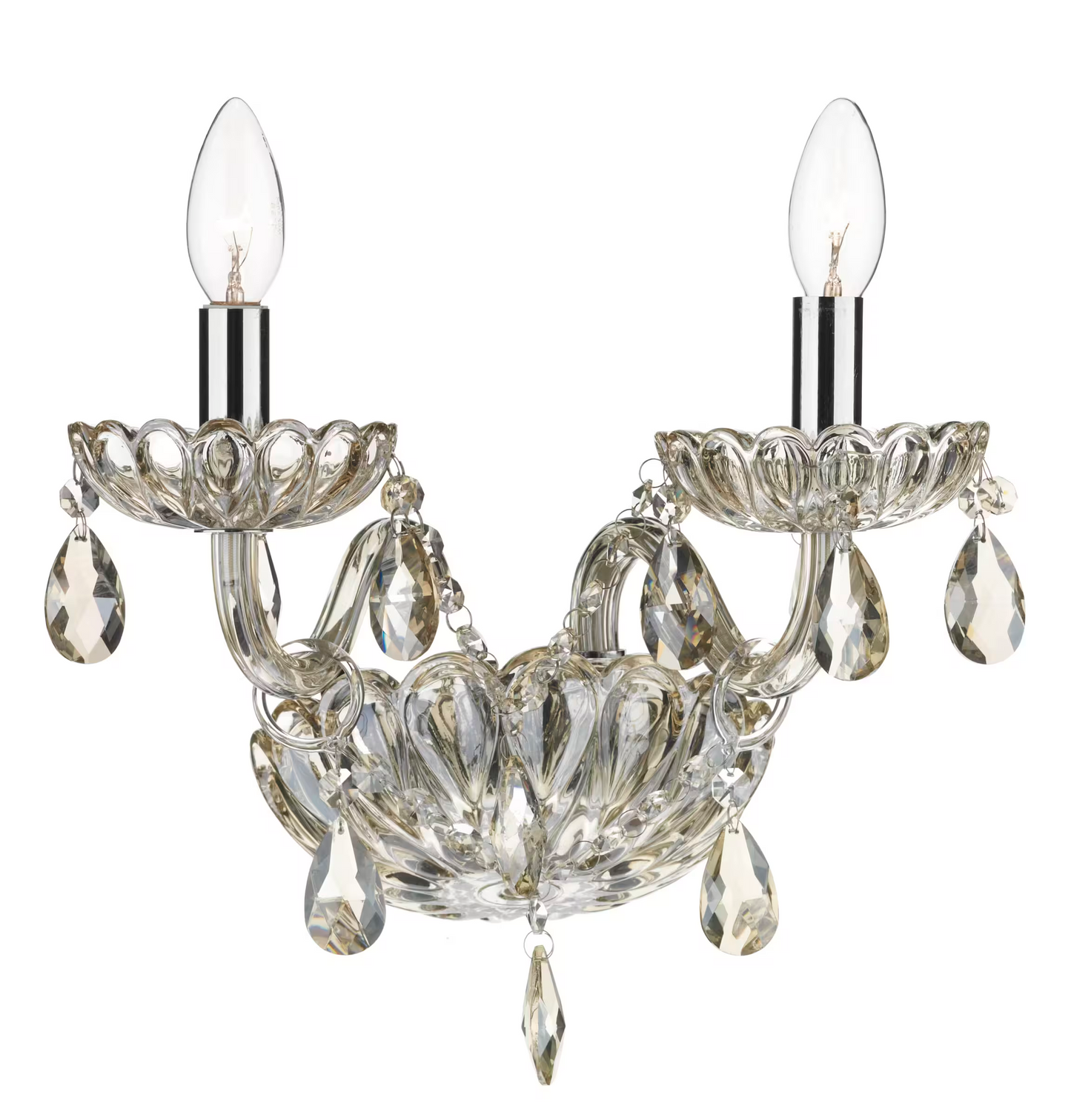 Raphael Two-Light Crystal Wall Lamp with Glass Draping Beads & Faceted Drops