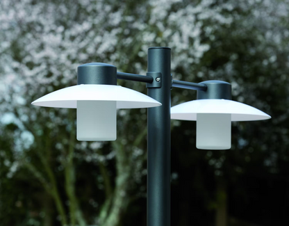 Aubanne Large Double Arm Frosted Glass Lamp Post with Opal Polycarbonate Reflector