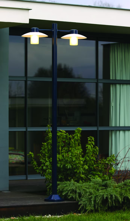Aubanne Large Double Arm Frosted Glass Lamp Post with Opal Polycarbonate Reflector