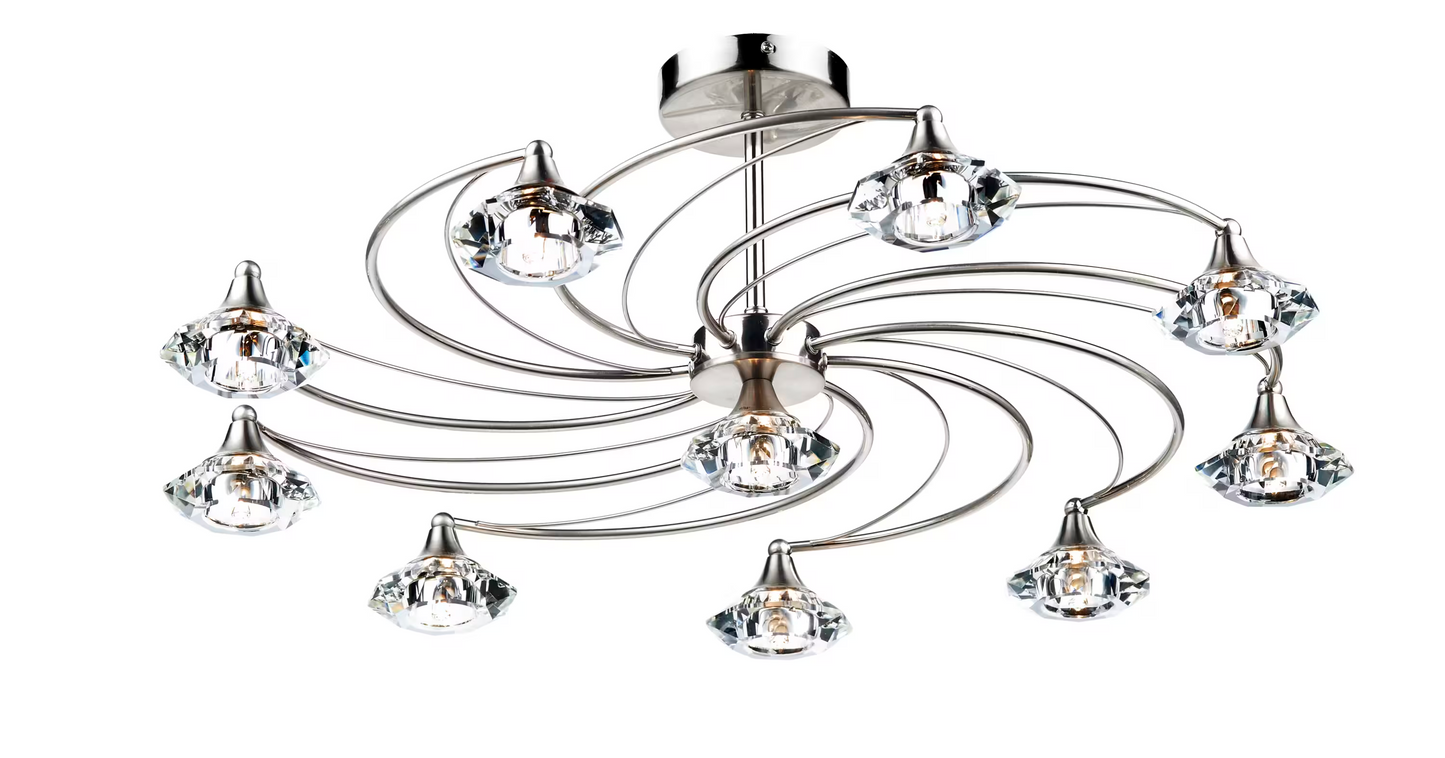 Luther 10-Light Flush Mount with Crystal Glass Shade