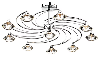 Luther 10-Light Flush Mount with Crystal Glass Shade