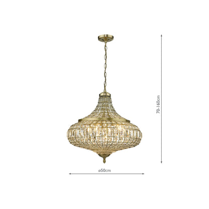 Asmara 6-Light Pendant Antique Brass with Crystal
