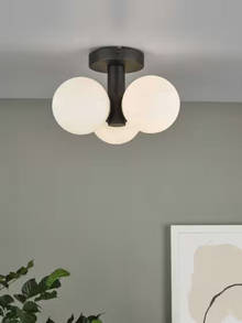 Blake 3-Light Bathroom Semi Flush in Matt Black with Opal Glass