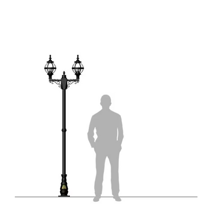 Victorian Style Globe Lamp Post Double Headed In Cast Iron 2.47M