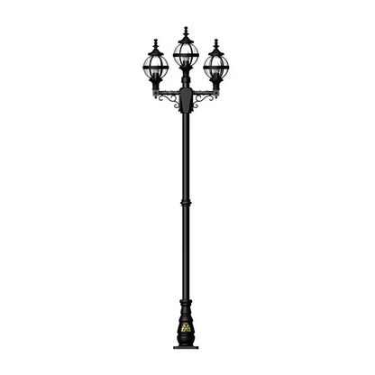 Victorian Style Globe Lamp Post Triple Headed In Cast Iron 2.6M