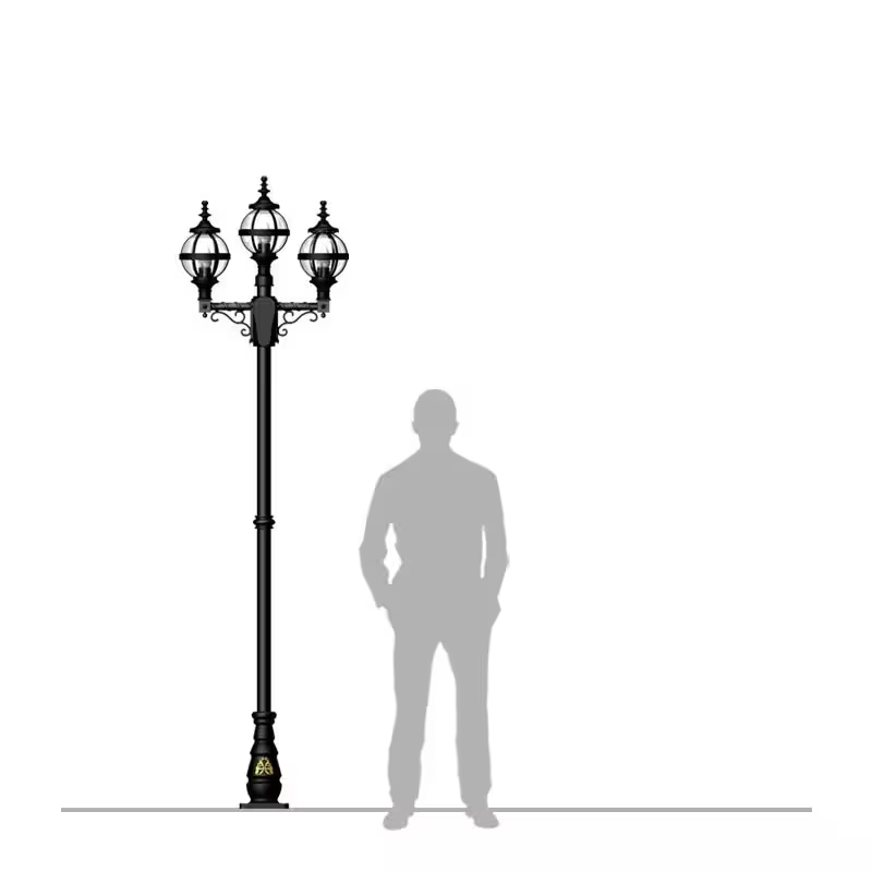 Victorian Style Globe Lamp Post Triple Headed In Cast Iron 2.6M