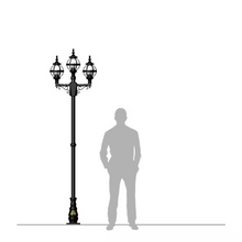 Victorian style globe lamp post triple headed in cast iron 2.6m