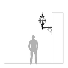 Large Victorian style globe wall light in steel with decorative arm 1.47m