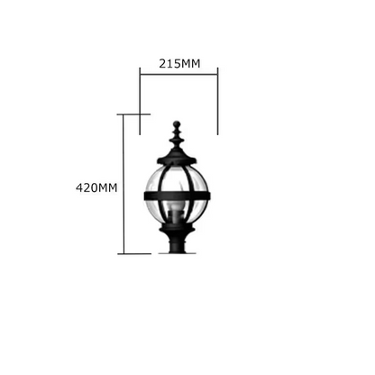 Victorian globe pier light in cast iron for narrow pier caps 0.42m