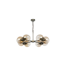 Juno 8 Light Pendant in Antique Brass / Amber glass