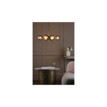 Juno 8 Light Pendant in Antique Brass / Amber glass