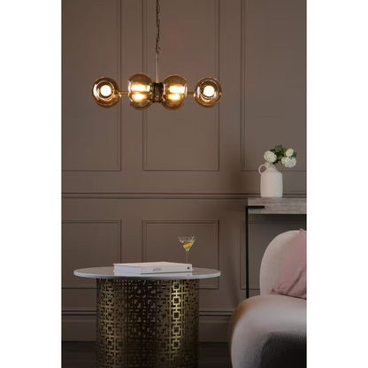 Juno 8 Light Pendant in Antique Brass / Amber glass