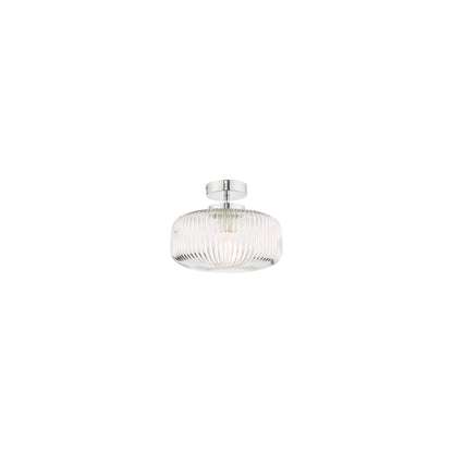 Riva Bathroom Semi Flush Ceiling Light in Polished Chrome with Ribbed Glass