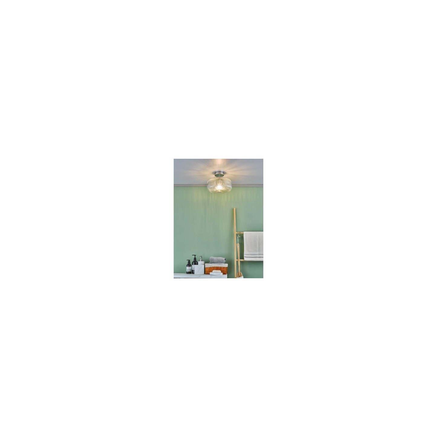 Riva Bathroom Semi Flush Ceiling Light in Polished Chrome with Ribbed Glass