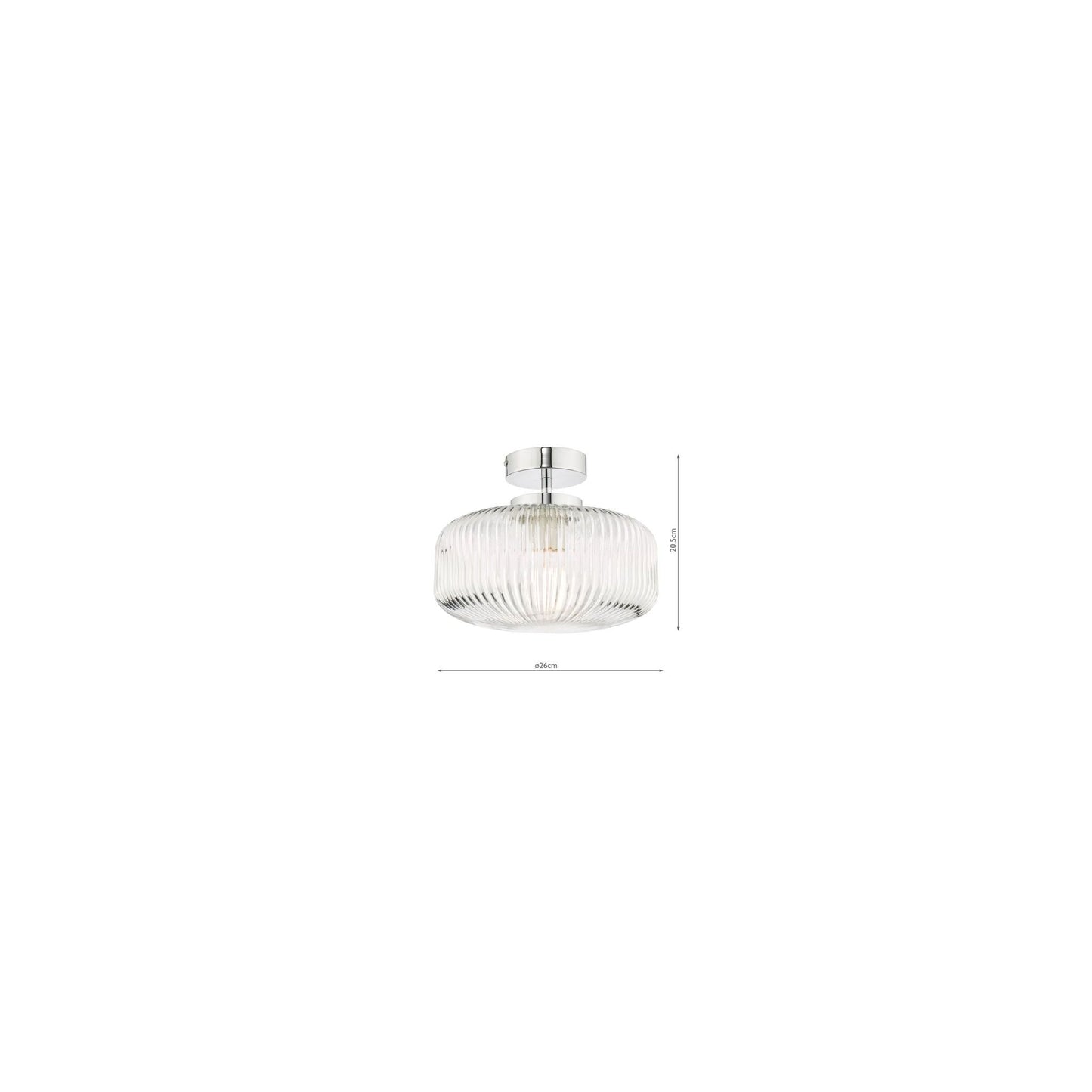 Riva Bathroom Semi Flush Ceiling Light in Polished Chrome with Ribbed Glass