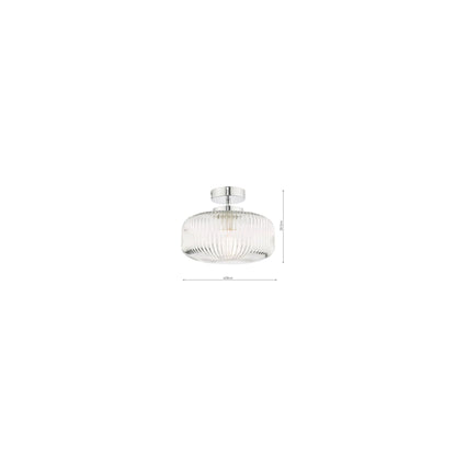 Riva Bathroom Semi Flush Ceiling Light in Polished Chrome with Ribbed Glass