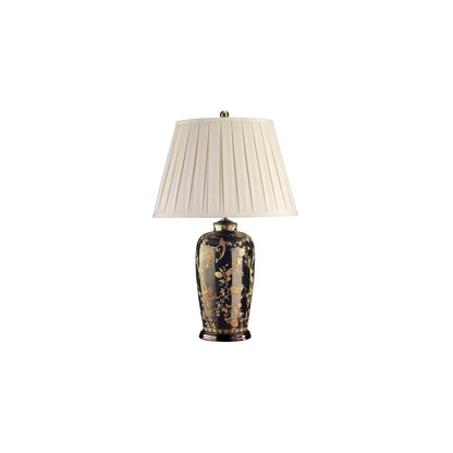 Black Birds 1-Light Table Lamp in Black and Gold with Cream Shade
