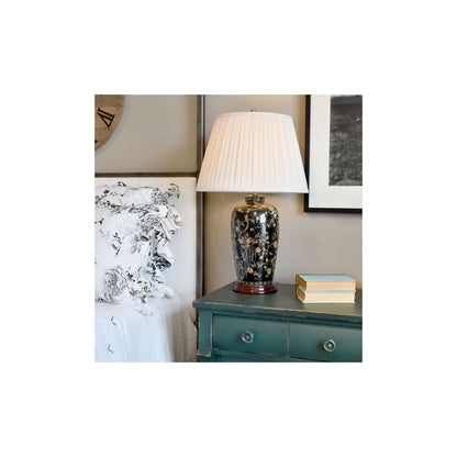 Black Birds 1-Light Table Lamp in Black and Gold with Cream Shade
