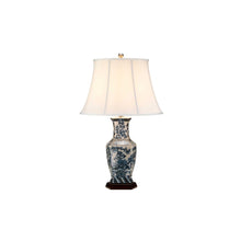 Blue Hex 1-Light Table Lamp in Blue and White with White Shade