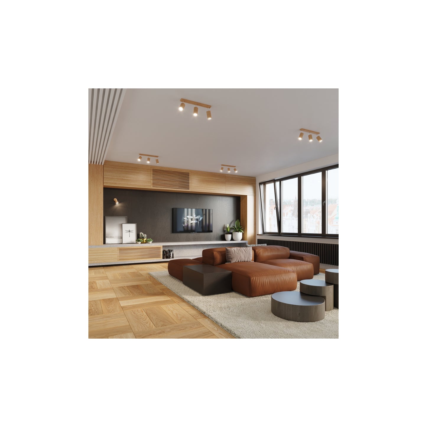 Berg 4 Ceiling Light in Natural Wood