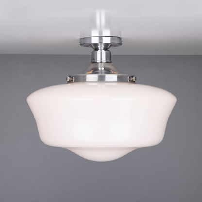 Schoolhouse Flush Ceiling Light Fitting with Opal Glass Shade