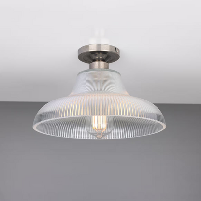 Mono Industrial Holophane Glass Flush Ceiling Light